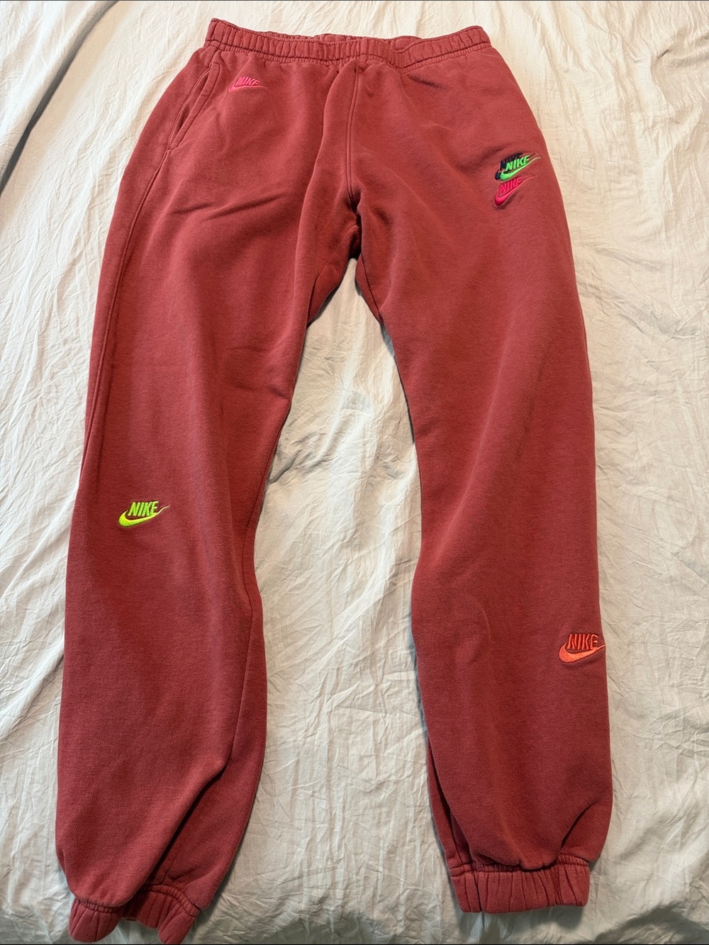 Nike Maroon Sweatpants with Neon Logos